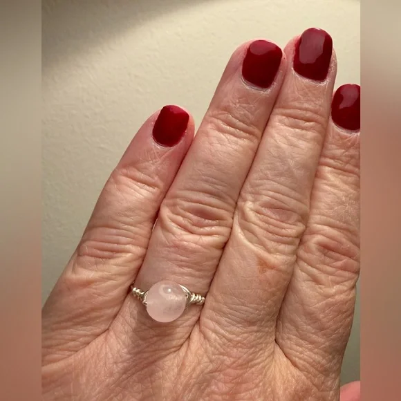 Ring - size 7.25 - wire wrapped palest pink round glass stone. New! Never worn - Picture 3 of 9